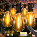 LED Outdoor String Lights with Remote, 72+2 Shatterproof Bulbs Dimmable Timing 3 Light Modes Outside Patio