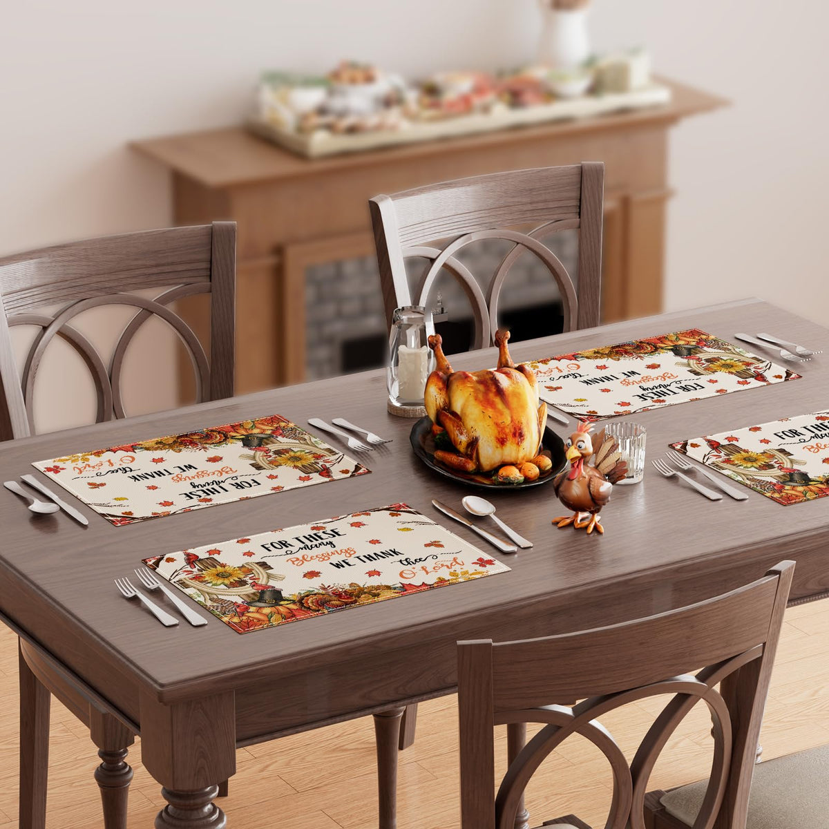 Thanksgiving Cross Placemats Set of 6 Table Decor 12x18 Inch