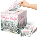 51 Pieces Diaper Raffle Tickets with Card Box, Pink Baby It's Cold Outside Style