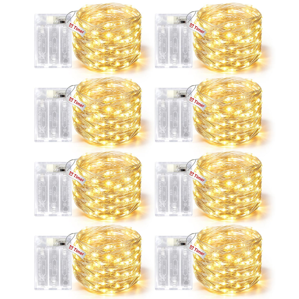 8 Pack Fairy Lights Battery Operated with Timer, 16FT String Lights