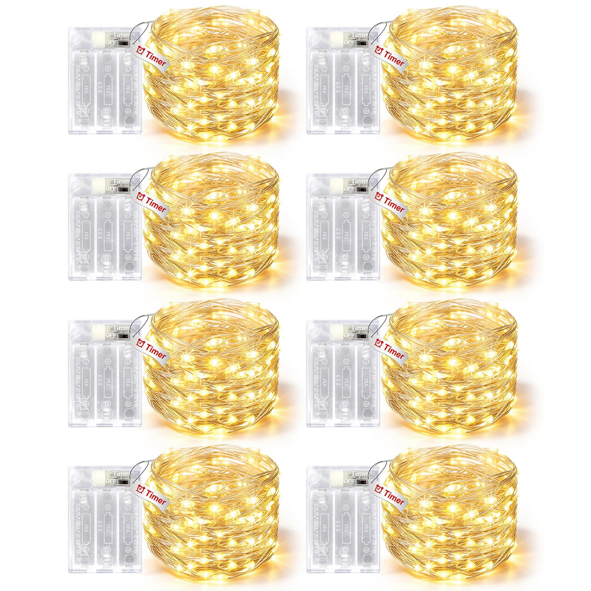 8 Pack Fairy Lights Battery Operated with Timer, 16FT String Lights