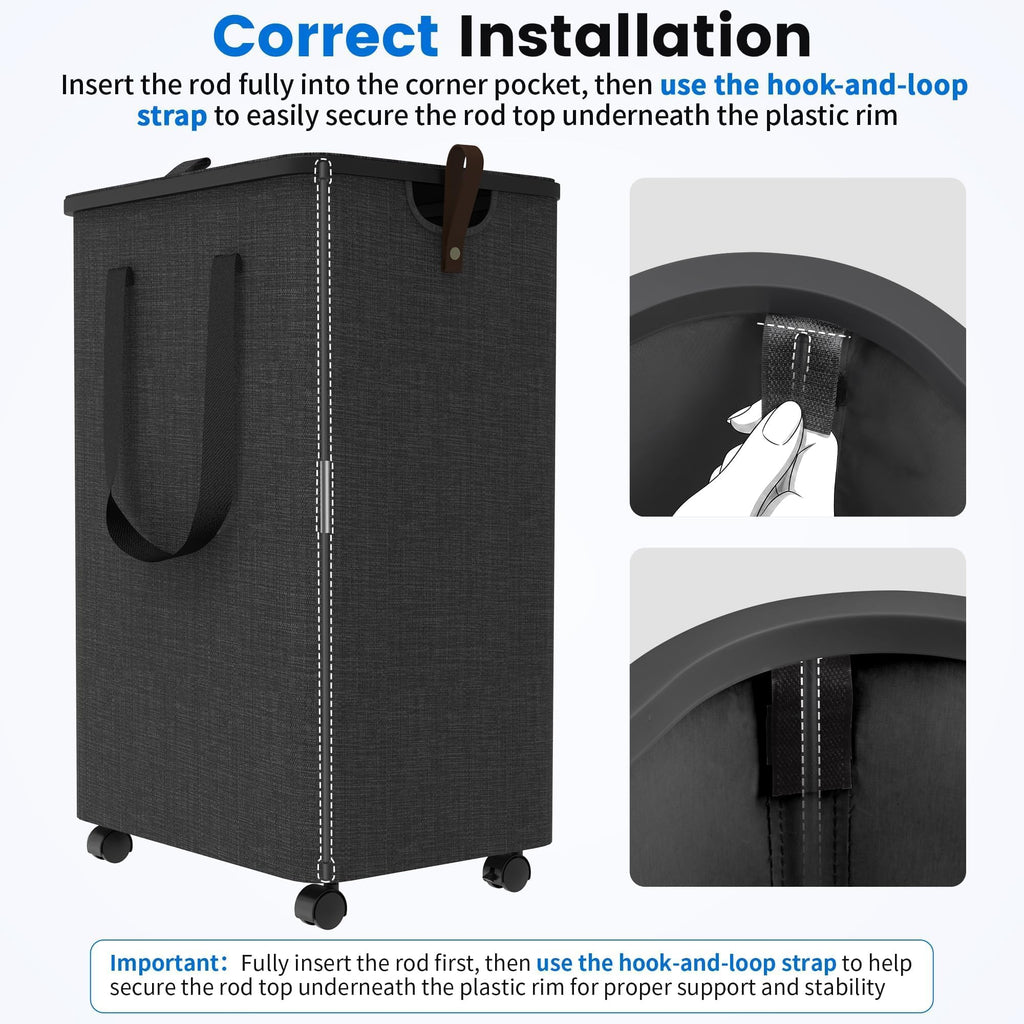 Basket with 5 Wheels, Rolling Laundry Hamper, 90L, Deep Gray