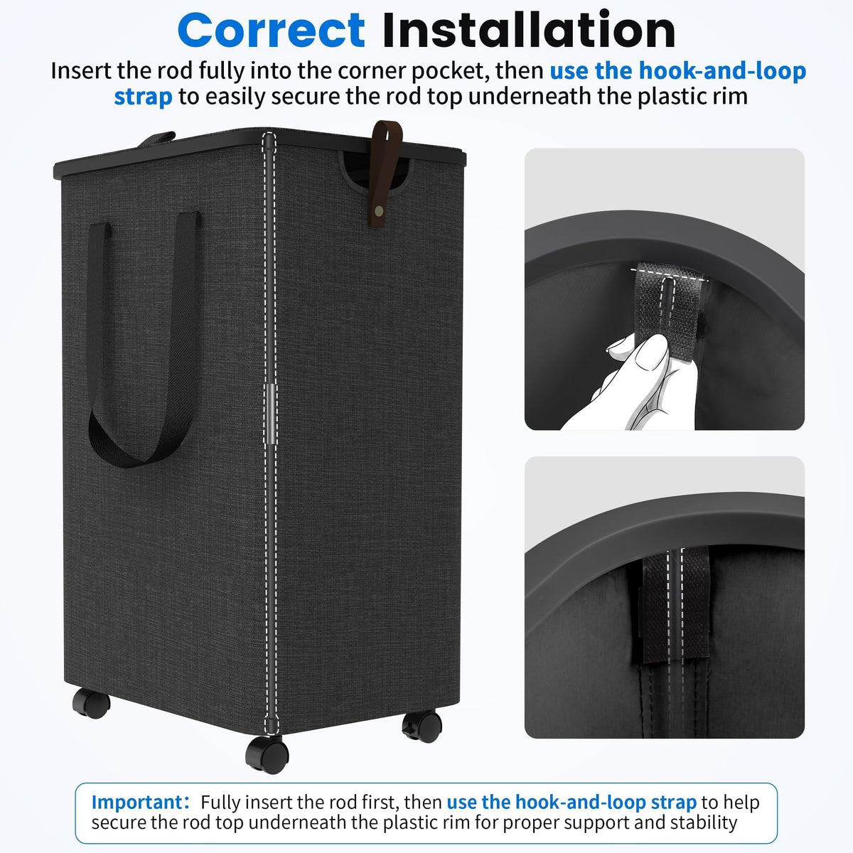 Basket with 5 Wheels, Rolling Laundry Hamper, 90L, Deep Gray