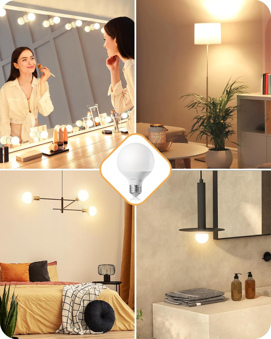 Vanity Light Bulbs, G25 LED Bathroom Light Bulbs, Globe 25 Watt Equivalent Light Bulb, CRI90+ 2700K Warm White 450LM (8 Pack)