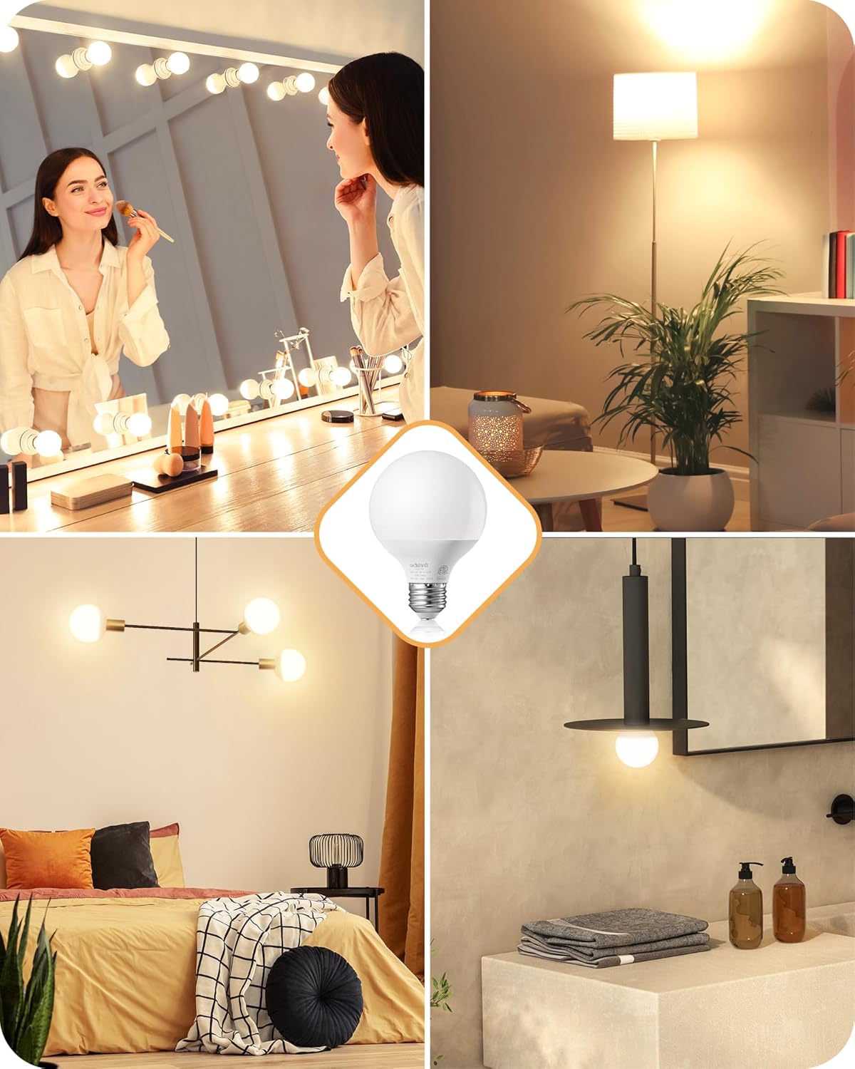 Vanity Light Bulbs, G25 LED Bathroom Light Bulbs, Globe 25 Watt Equivalent Light Bulb, CRI90+ 2700K Warm White 450LM (8 Pack)