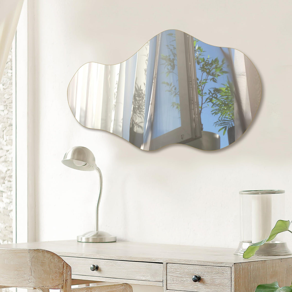 Irregular Wall Mirror Asymmetrical Mirror, 34''x20.5'' Decorative Modern Mirrors Bedroom Living Room Entryway, Cloud