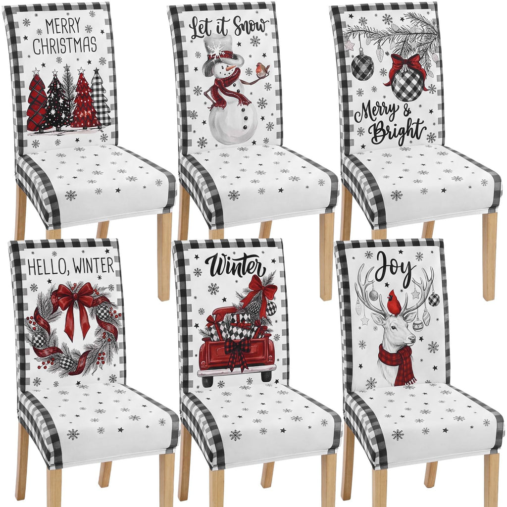 6 Pcs Christmas Chair Cover Stretch Seat Slipcovers, Vintage Style