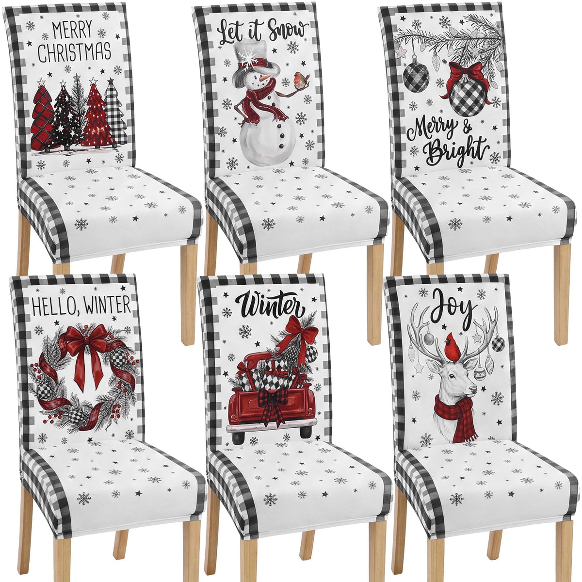 6 Pcs Christmas Chair Cover Stretch Seat Slipcovers, Vintage Style