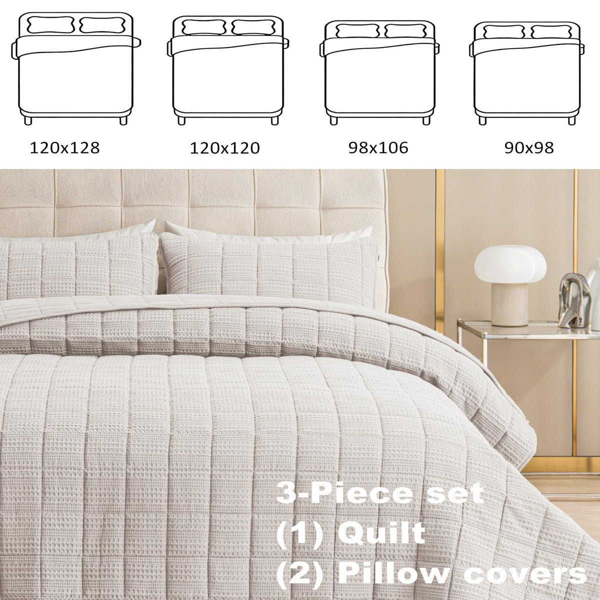 Cotton Quilt Set 98x106 Soft Lightweight Bedspread