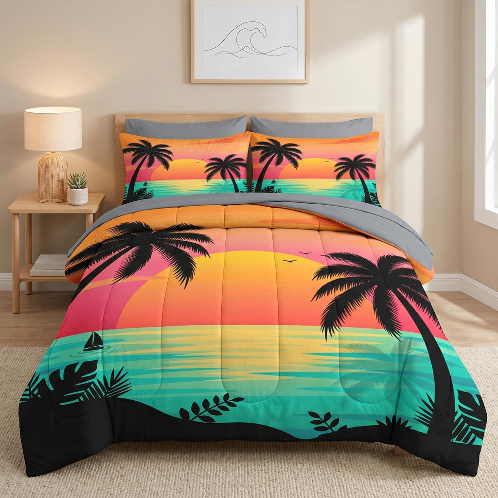 Comforter Set with Sheets, 5 Pieces Beach Sunset Bedding