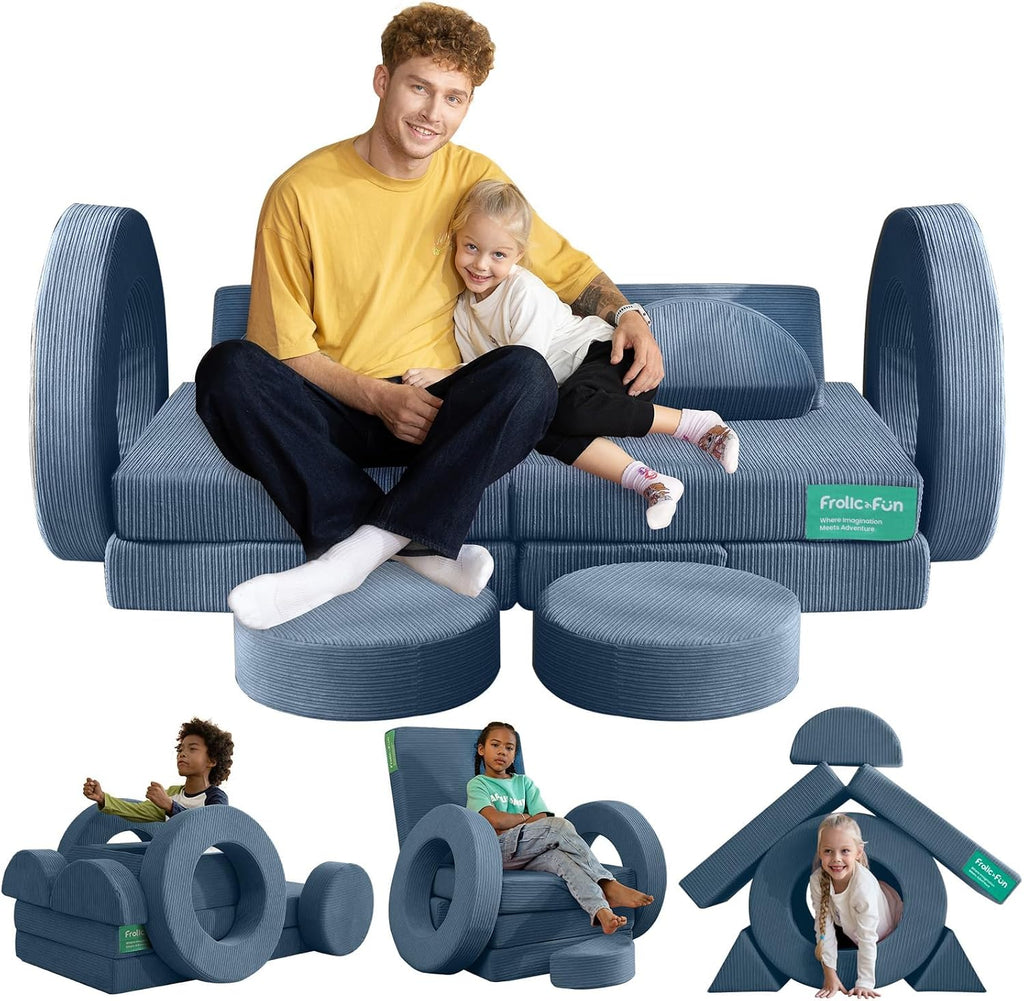 16Pcs Modular Kids Play Couch for Toddlers, Fold Out Kids Couch Building Fort for Playroom Bedroom, Kid Convertible