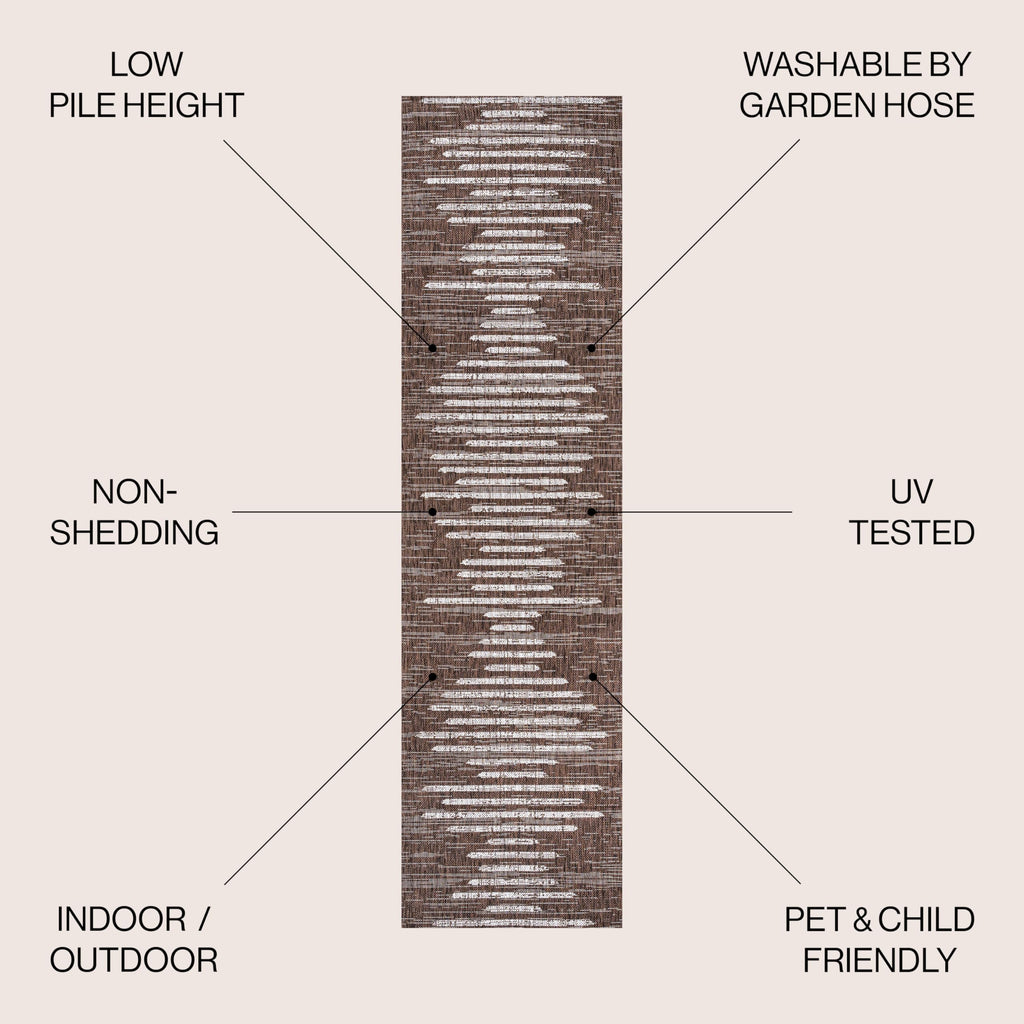 Stripe Geometric Indoor Outdoor Runner Rug Brown/Beige, Zolak Berber for Backyard, Patio, Porch, Easy-Cleaning