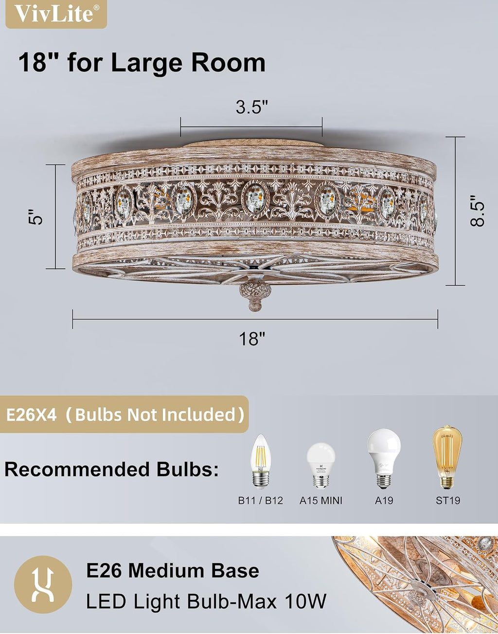 Wood Caged Crystal Ceiling Fan with Light & Remote