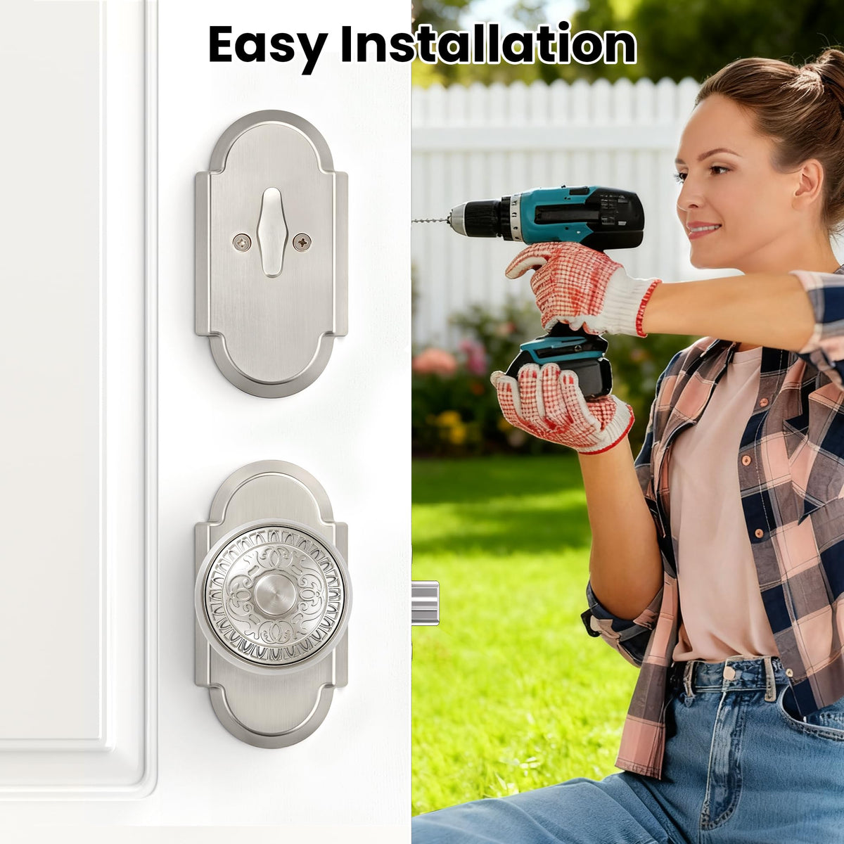 Satin Nickel Door Knobs with Deadbolt, Door Lock Set with Lock and Key