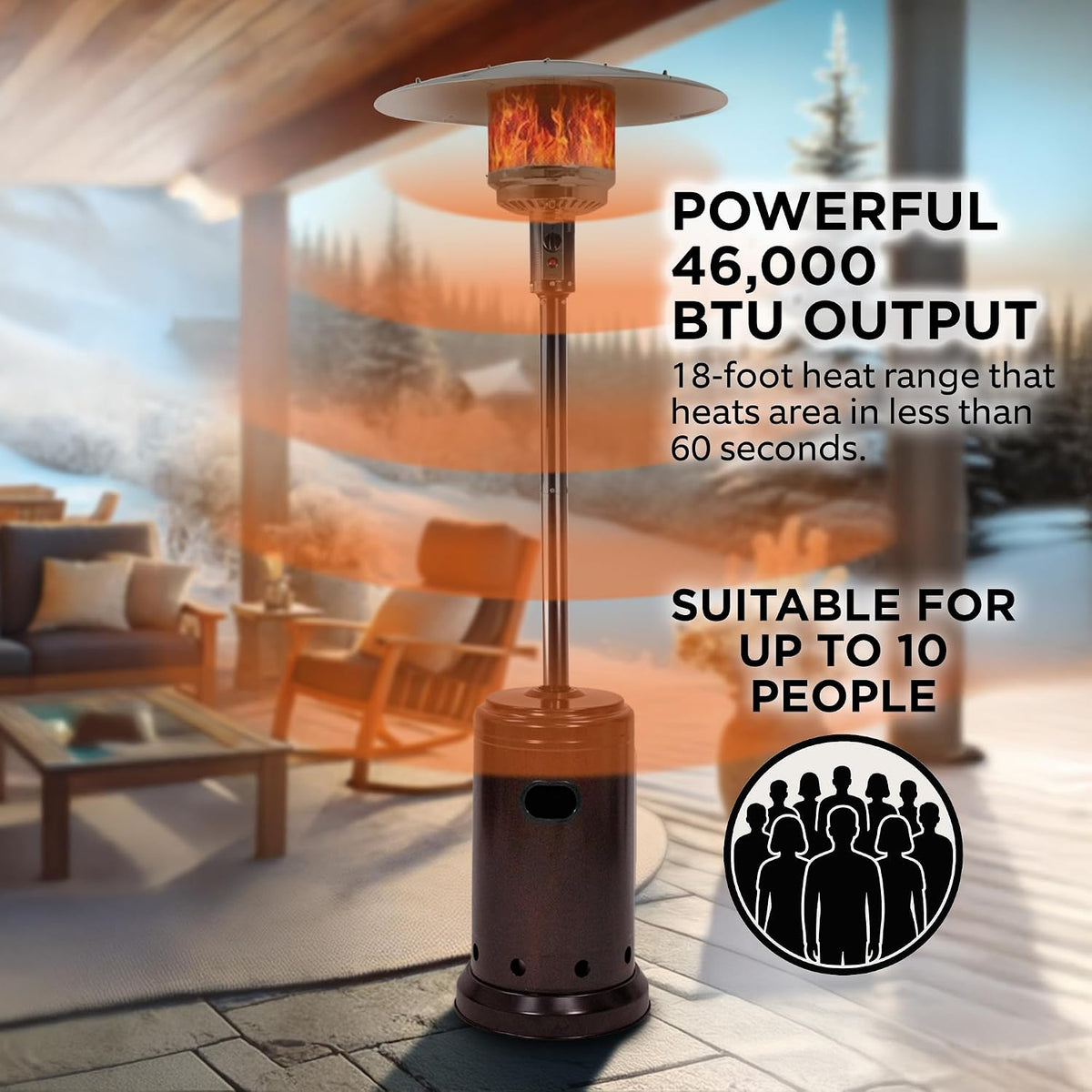 46,000 BTU Portable Outdoor Propane Patio Heater with Wheels, Commercial & Residential, Easy to Use, with Water Tank