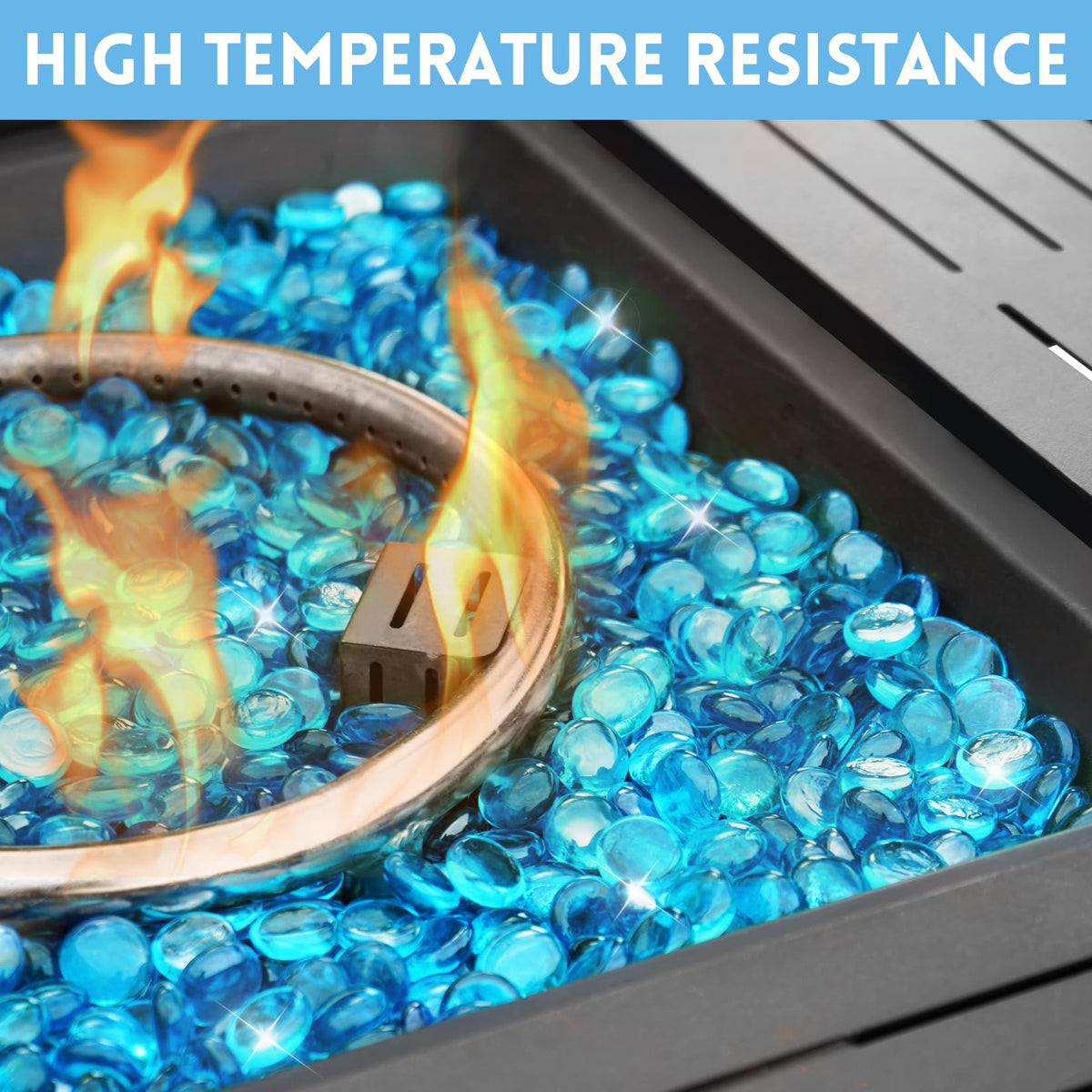 Fire Glass for Propane Fire Pit, Caribbean Blue Round Fire Pit Rocks 10lb