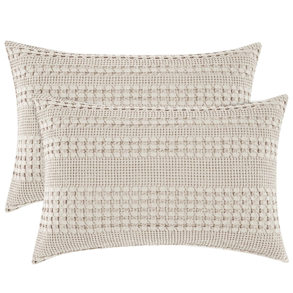 Cotton Waffle Pillow Shams Standard Size 20" x 26", Oatmeal, No Insert