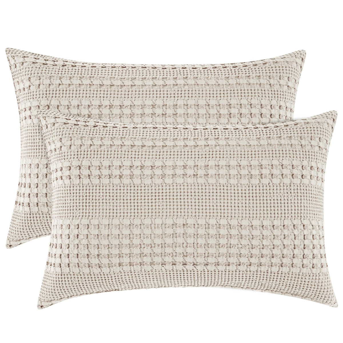 Cotton Waffle Pillow Shams Standard Size 20" x 26", Oatmeal, No Insert
