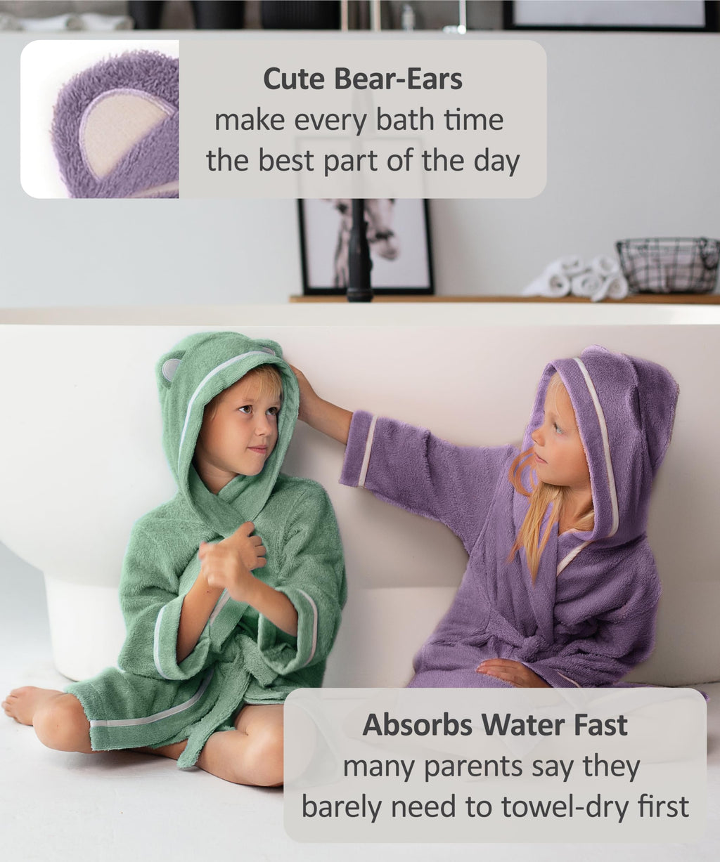 Premium Soft Toddler Bathrobe - Rayon from Bamboo Toddler Robe with Hood - Kids Boys & Girls Robe (2-3T, Purple)