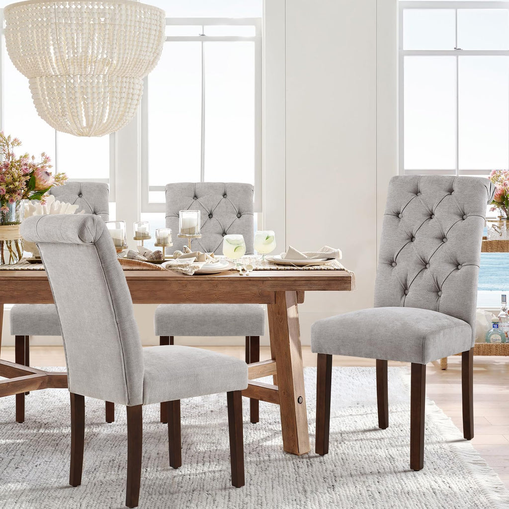 Button Tufted Dining Chairs Set of 6, Parsons Upholstered Fabric Dining Room Chair Kitchen Chairs with Wood Legs and