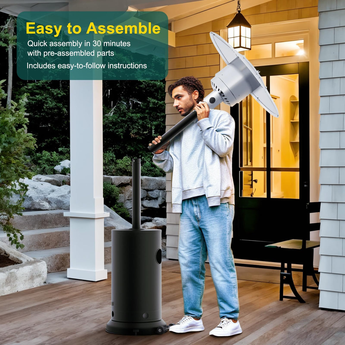 48, 000 BTU Patio Heater, Propane Stainless Steel Patio Heater With Wheels, Outdoor Propane Heaters for Backyard