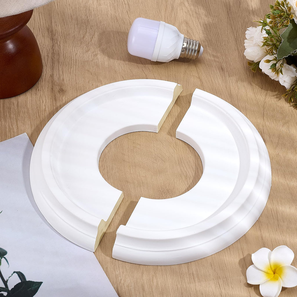 White Split Ceiling Medallions for Light Fixtures 10" OD x 4" ID PU Ceiling Light Cover Round Ring Decorative Ceiling