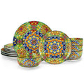 12 Pieces Dinnerware Sets, Green Plates and Bowls Set, Porcelain Dishes Set for 4, Microwave and Dishwasher Safe