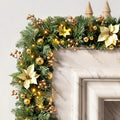 9FT Prelit Christmas Garland for Mantle, Gold Poinsettia, 50 LED