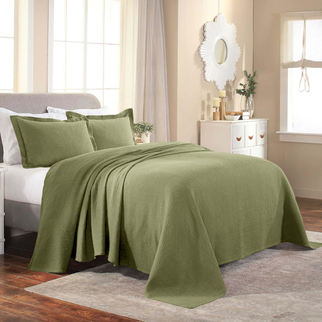 Cotton Bedspread, Jacquard Woven Matelasse Bedding Twin, Sage