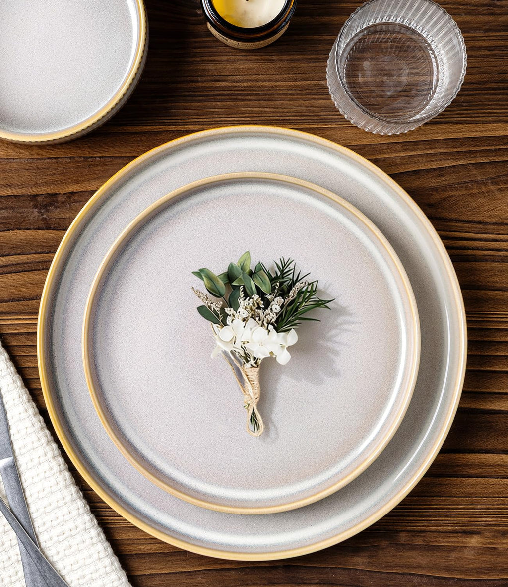 Ceramic Dinnerware Set for 6, 18-Piece Plates and Bowls Set