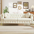 82" Velvet Chesterfield 3-Seater Sofa with Rolled Arms & Nailhead Trim, Modern Upholstered Button Tufted Couch with
