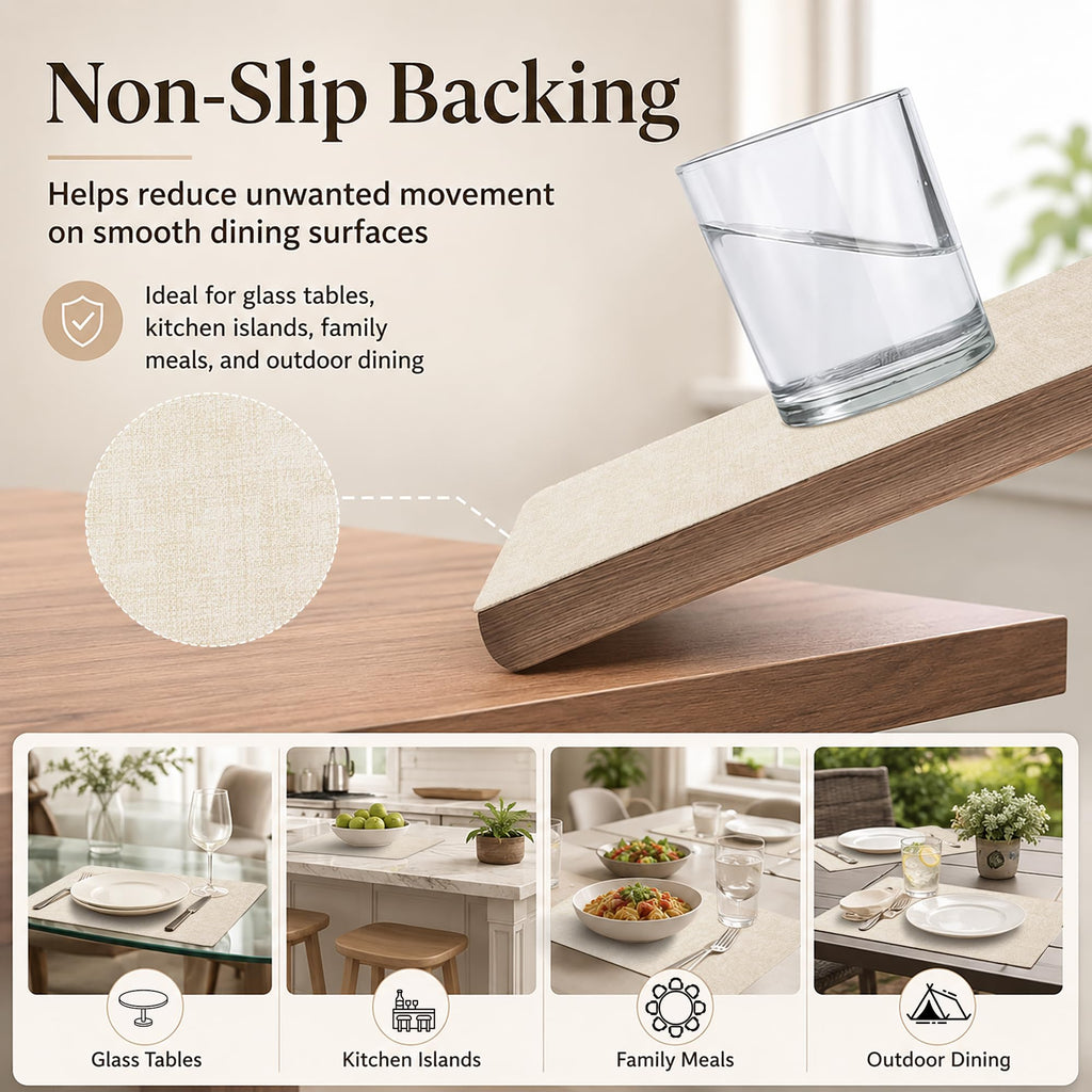 Faux Leather Placemats Set of 6, Easy to Clean, Beige