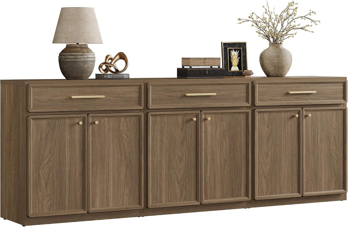 Buffet Cabinet with Storage Tall Modern Console Storage Cabinet with Doors and Shelves 90" Long Wooden Sideboard