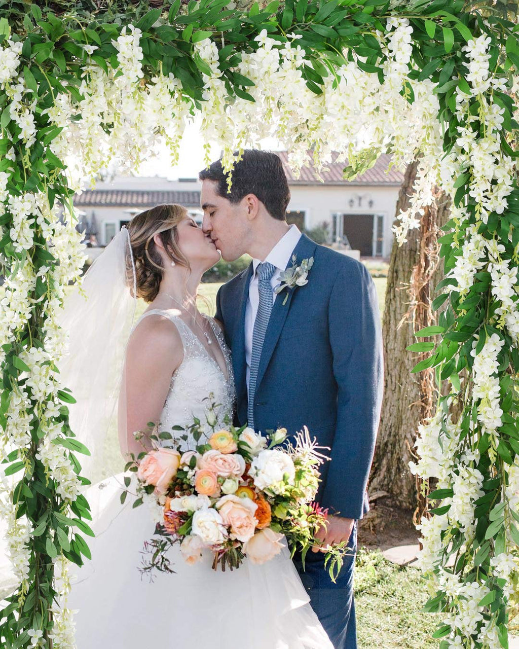 2Pcs 6Ft/Piece Artificial Flowers Wisteria Garland Artificial Wisteria Vine Hanging Flower Greenery Garland Garden