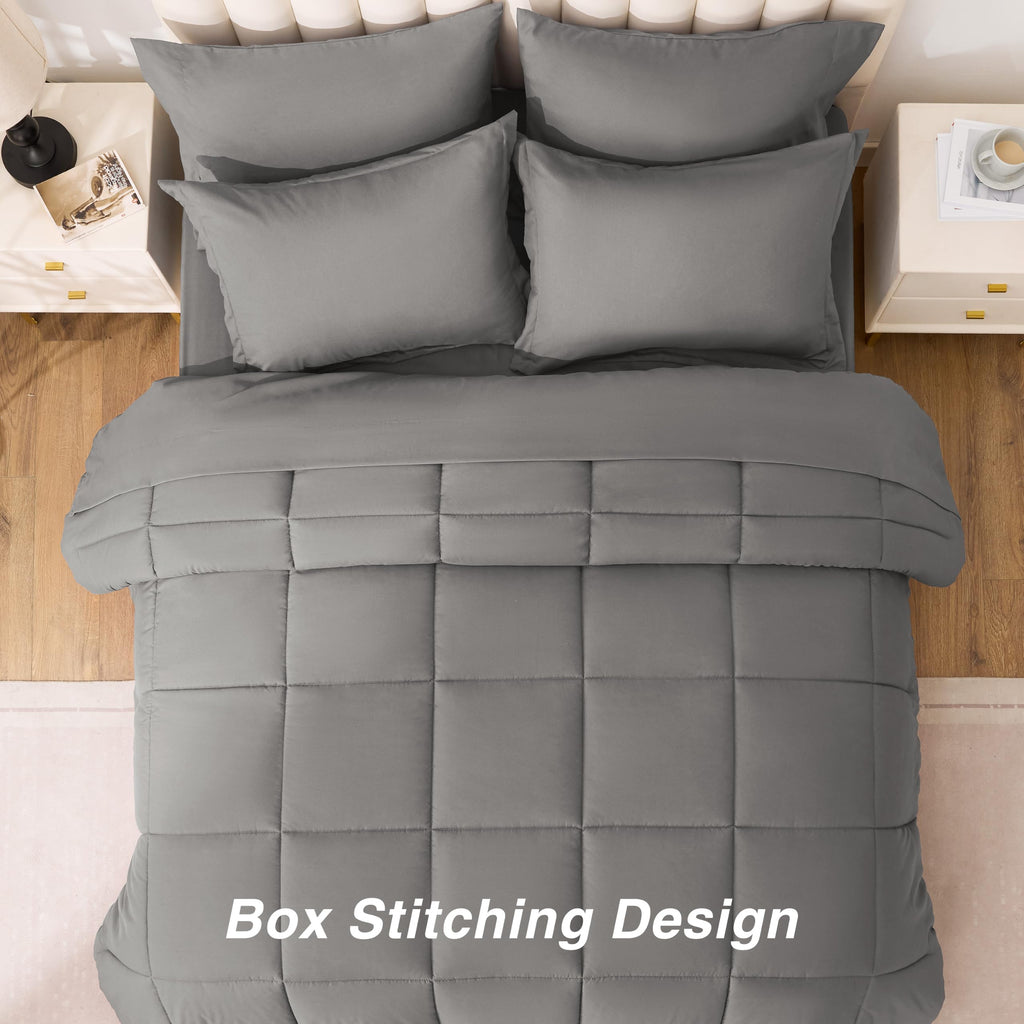 Comforter Set, 7 Pieces Bed in a Bag, Grey