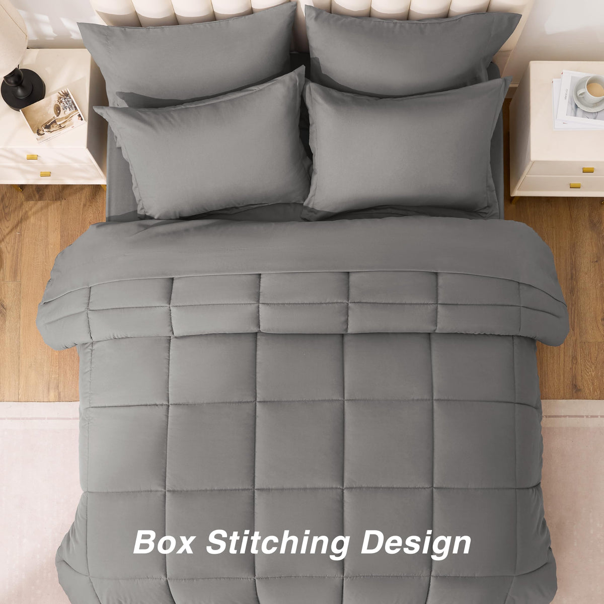 Comforter Set, 7 Pieces Bed in a Bag, Grey