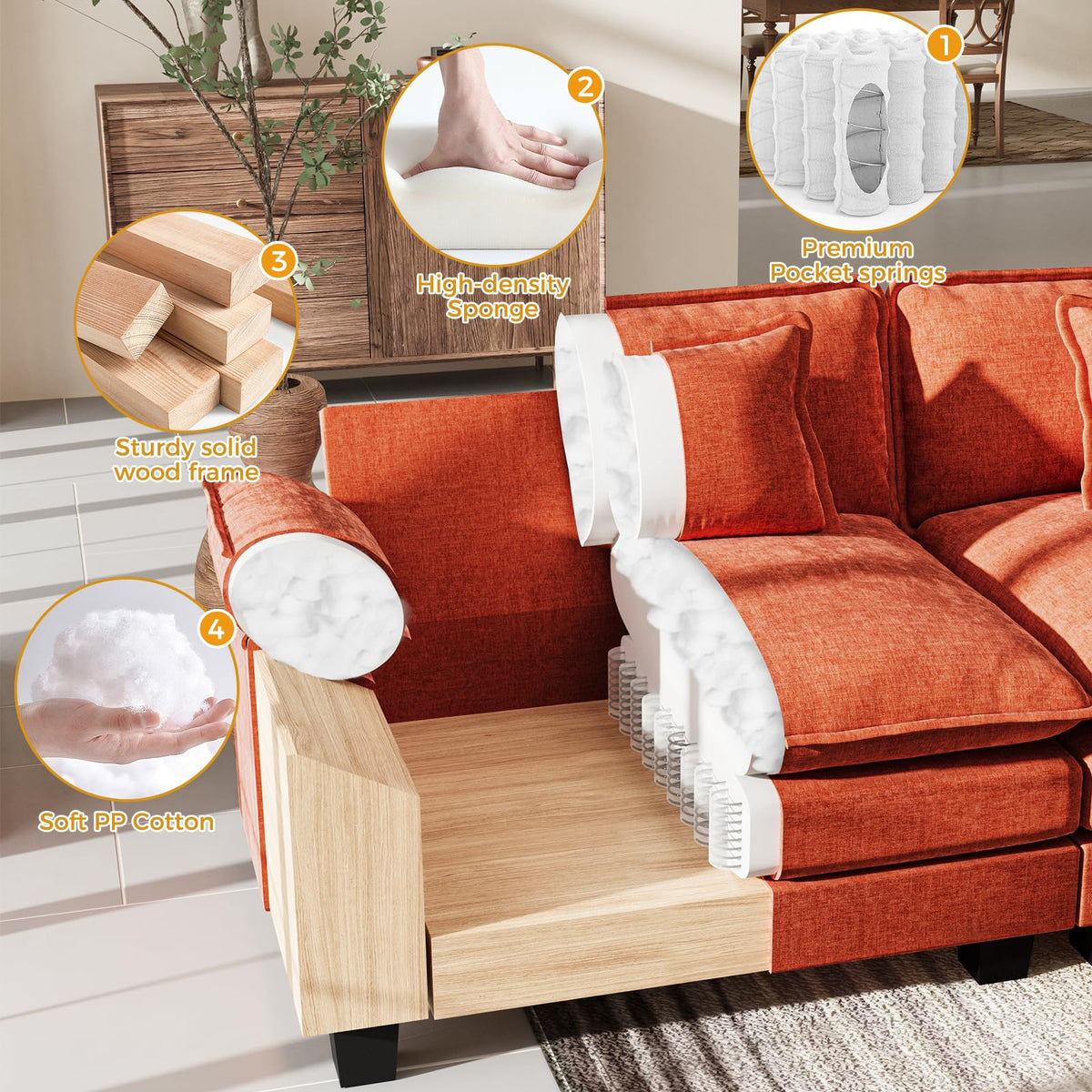 117" V Shaped Modern Modular Sectional Sofa, Cloud Couch with 2 Ottomans, 7-Seat Chenille Deep Seat Sofa with 5