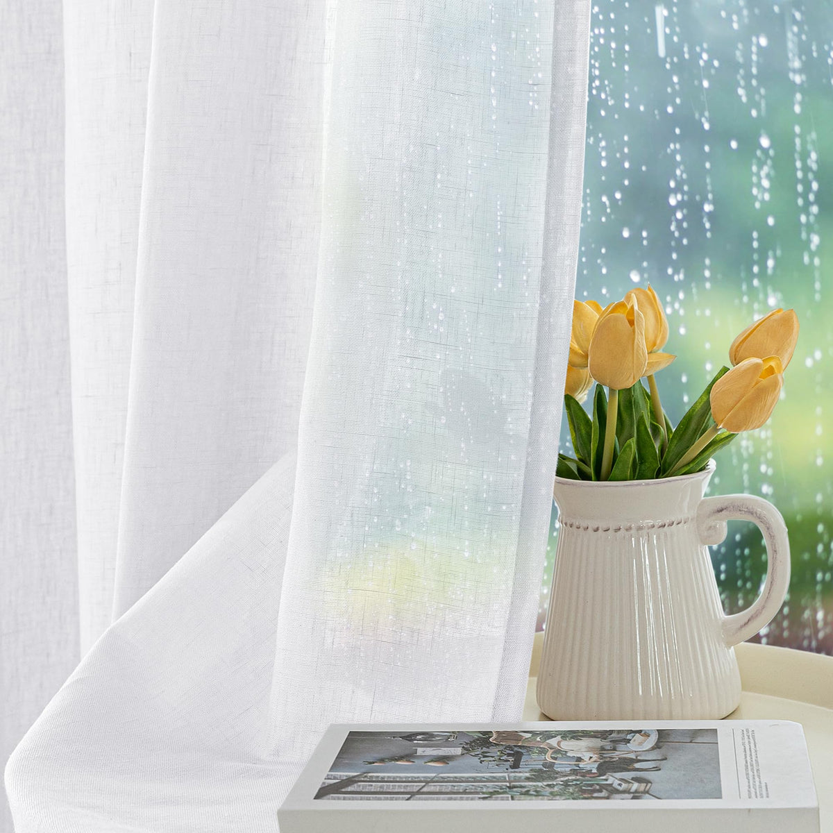 Semi Voile White Sheer Outdoor Curtains 4 Pcs 54x84 In