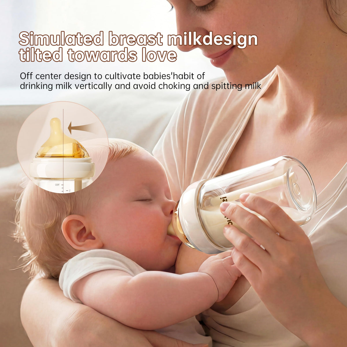 Natural Nursing Glass Baby Bottle - with Anti-Colic Vent System - BPA-Free, 5 oz and 8 oz with Slow Flow(S) & Medium