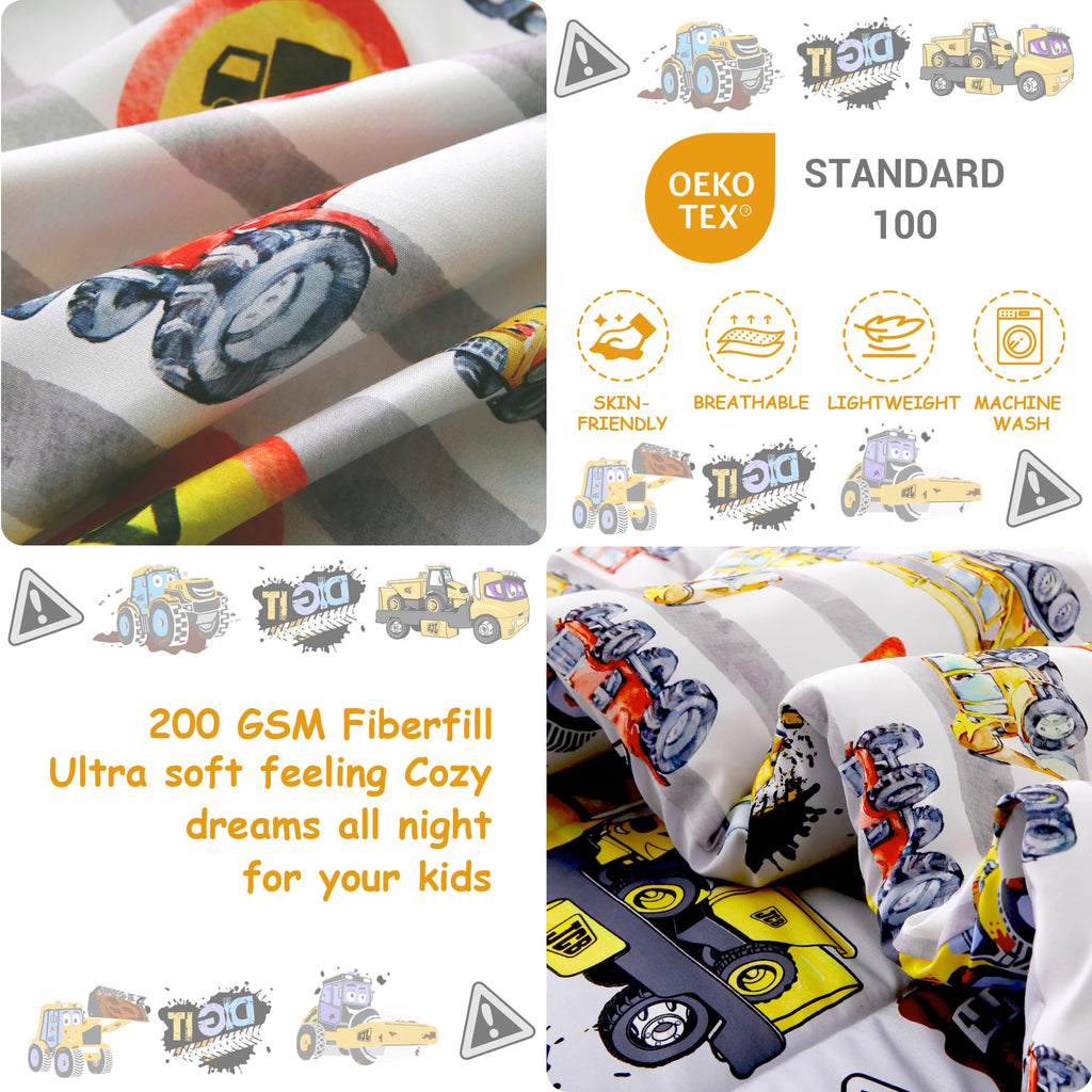 Toddler Bedding Sets for Boys, 4 Pieces Grey Heavy-Duty Vehicles