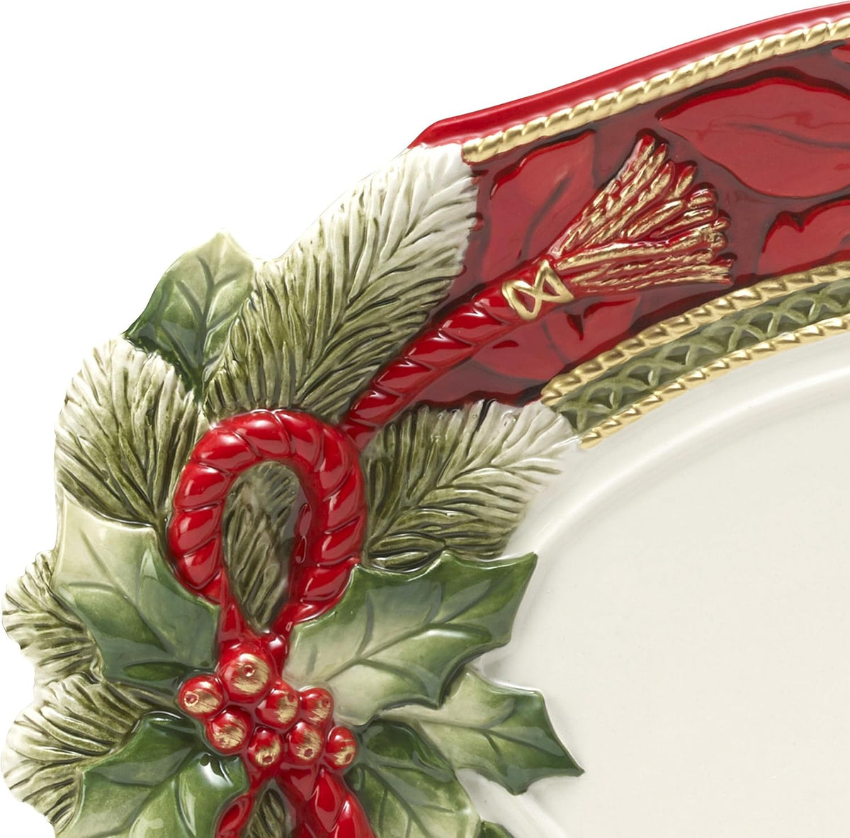 And Floyd Holiday Home Poinsettia Trim Serving Platter, 13.5 inch, Red