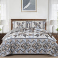Patchwork Quilts, Reversible Grey Floral Quilt Bedding Set