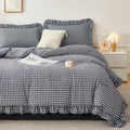 Gingham Comforter Set 5 Pieces Black Ruffled Bedding Sets