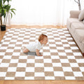 Super Soft Rug, Beige and White Area Rug Classic Checkered Shaggy Anti-Skid High Pile Soft Fluffy Rug Fuzzy