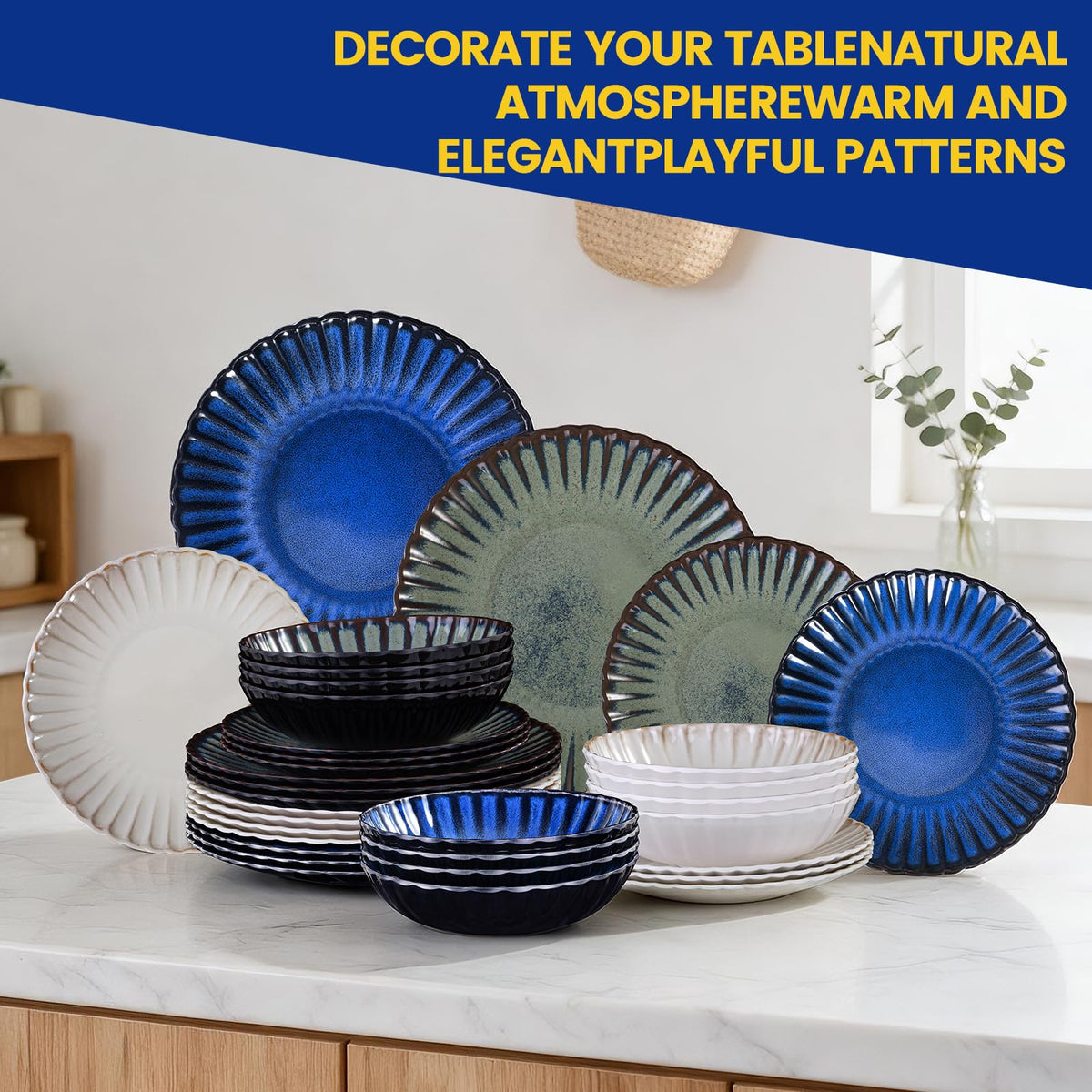 Fall Harvest Melamine Dinnerware Sets Scallop Cream Off-White12 piece for
