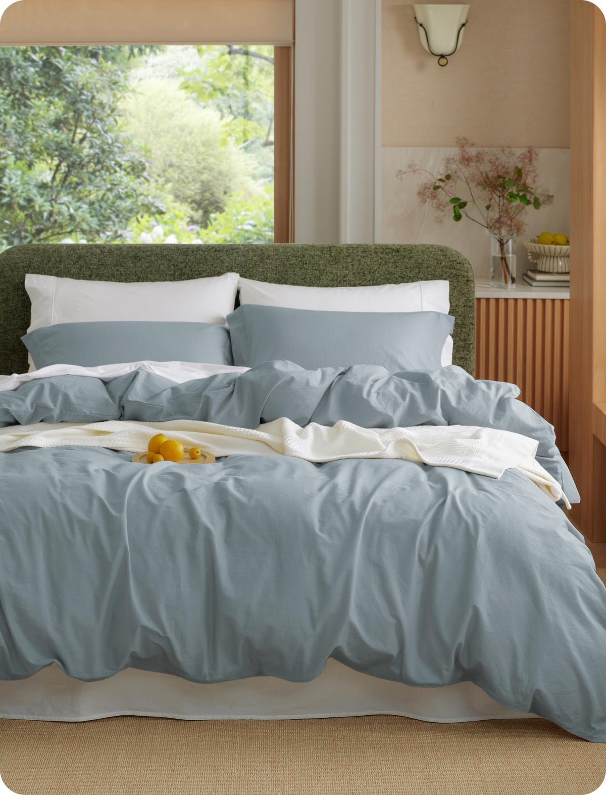 PureWoven 100% Washed Cotton Duvet Cover Set, Queen, 3-PC