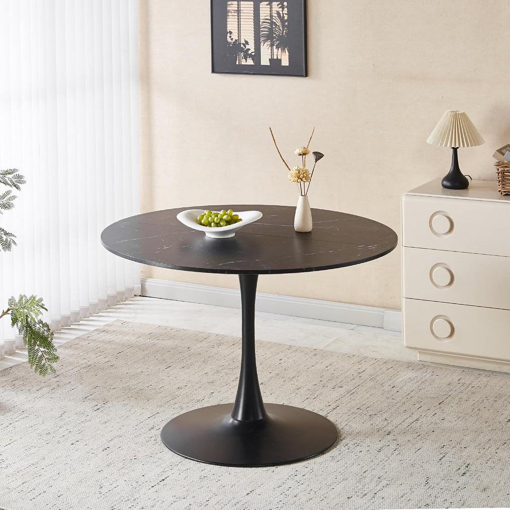 Tulip Round Pedestal Dining Table — Black Marble Top