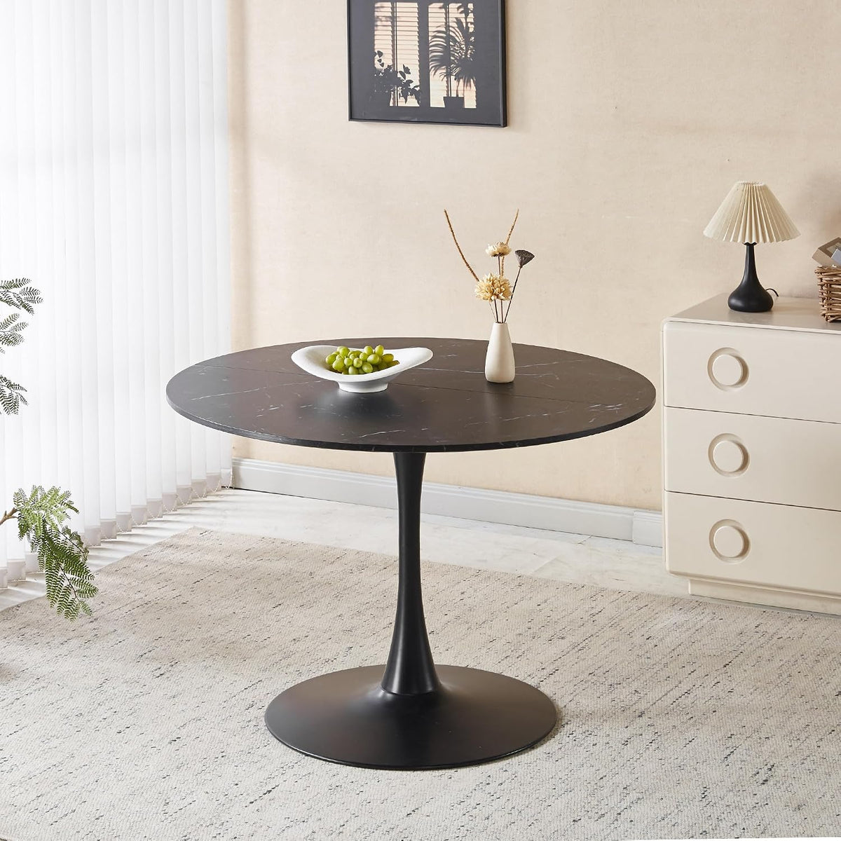 Tulip Round Pedestal Dining Table — Black Marble Top