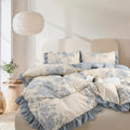 Comforter Set, Ruffle Floral Bedding Set, 3 Pieces, Blue