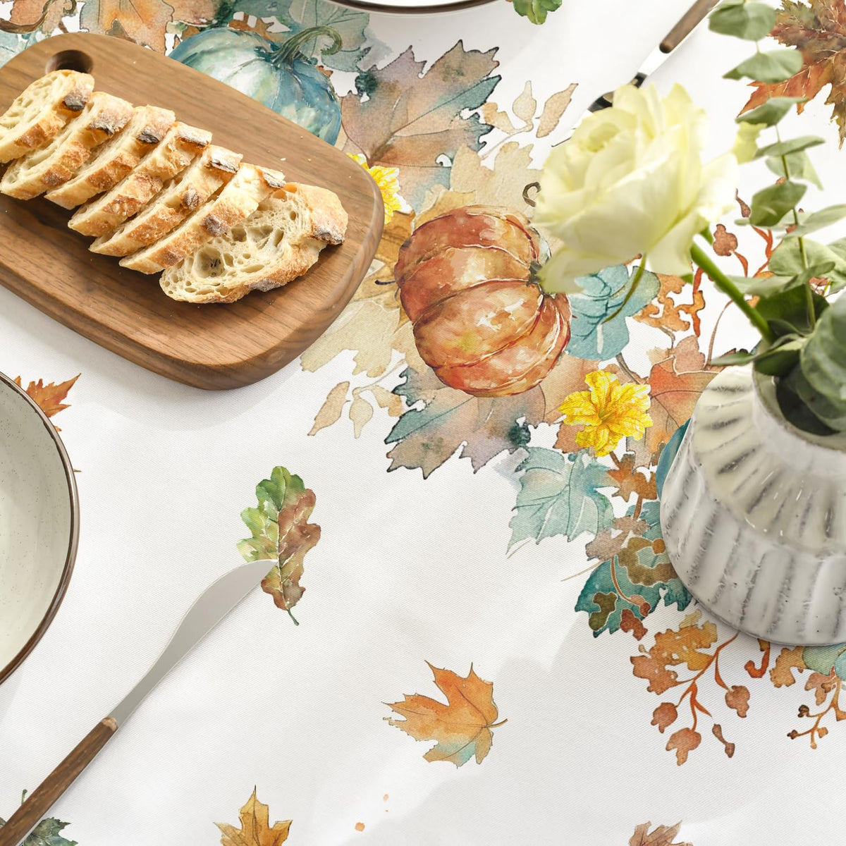 Fall Tablecloth 90 x 90 Inch Round Thanksgiving Leaves